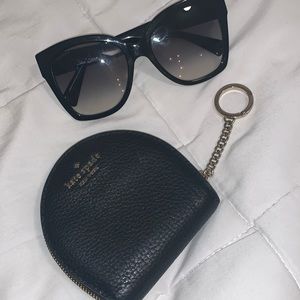 KATE SPADE BLACK LEATHER WALLET ZIPPER KEYCHAIN